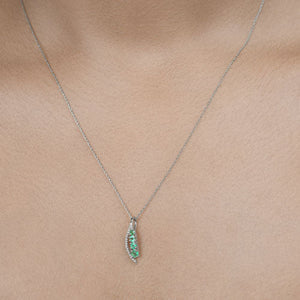 0.34 Carat Genuine Zambian Emerald and White Diamond 14K White Gold Pendant
