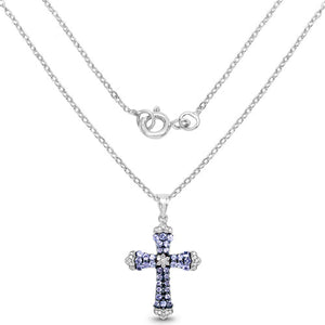 1.84 Carat Genuine Tanzanite and White Zircon .925 Sterling Silver Pendant
