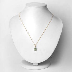 1.27 Carat Genuine Green Tourmaline and White Diamond 14K Yellow Gold Pendant