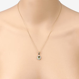 1.27 Carat Genuine Green Tourmaline and White Diamond 14K Yellow Gold Pendant