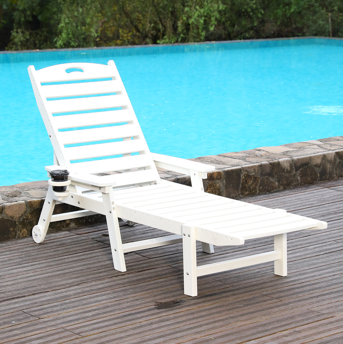 Patio Life HDPE Outdoor Chaise Lounge Chair with 4-Position Adjustable Backrest