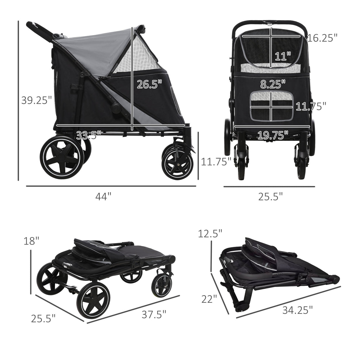PawHut Foldable Doggy Stroller for Medium Large Dogs and Cats - view 3