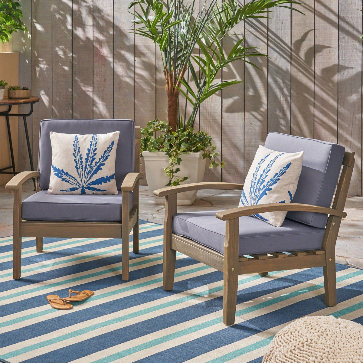 Peyton Club Chair Outdoor Seating in Dark Gray Acacia Wood - view 2