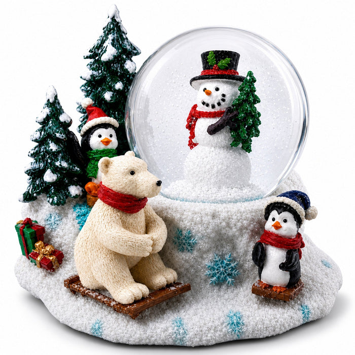 Snowman with Polar Bear and Penguins Mini Water Snow Globe