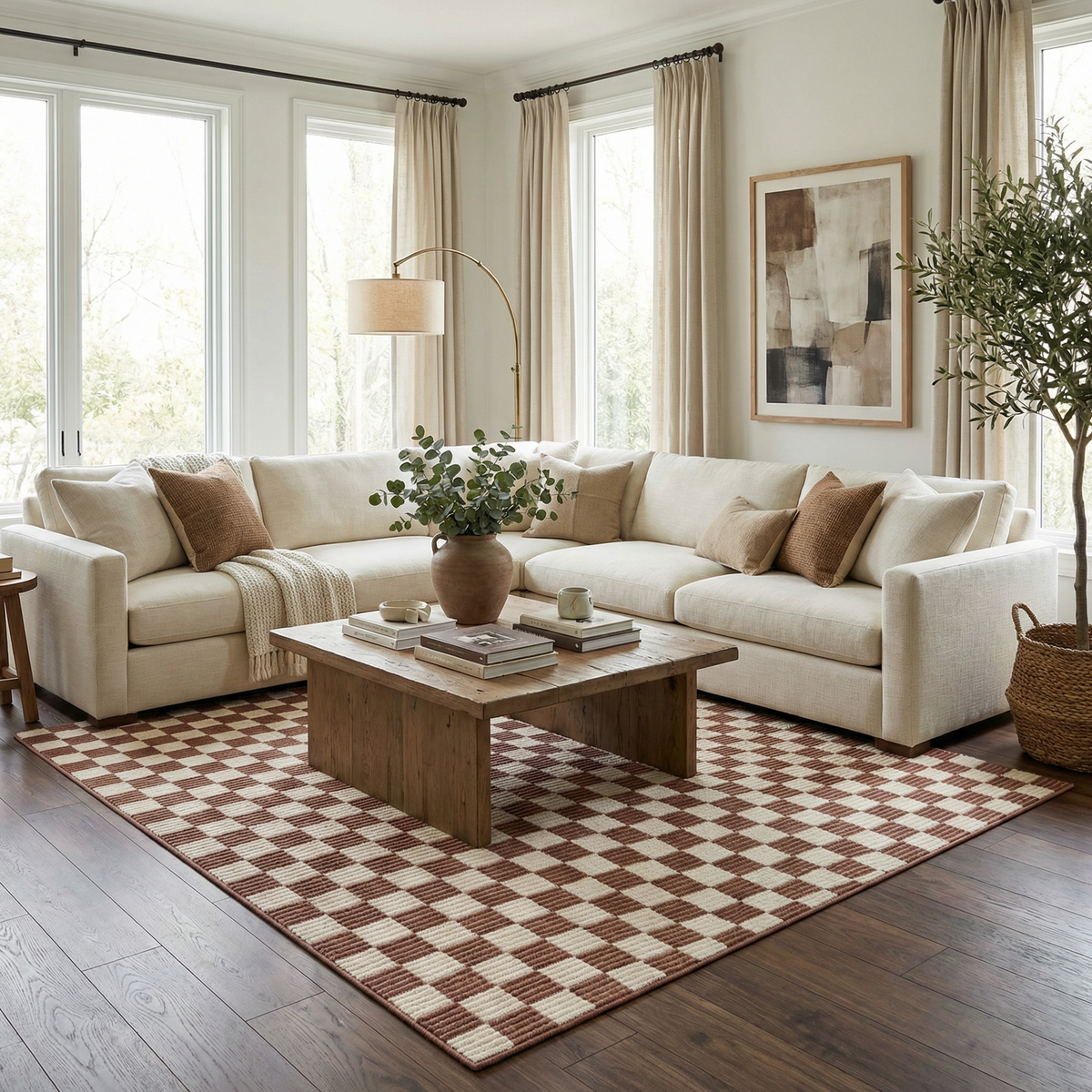 Kaysar Brown Checkered Washable Area Rug