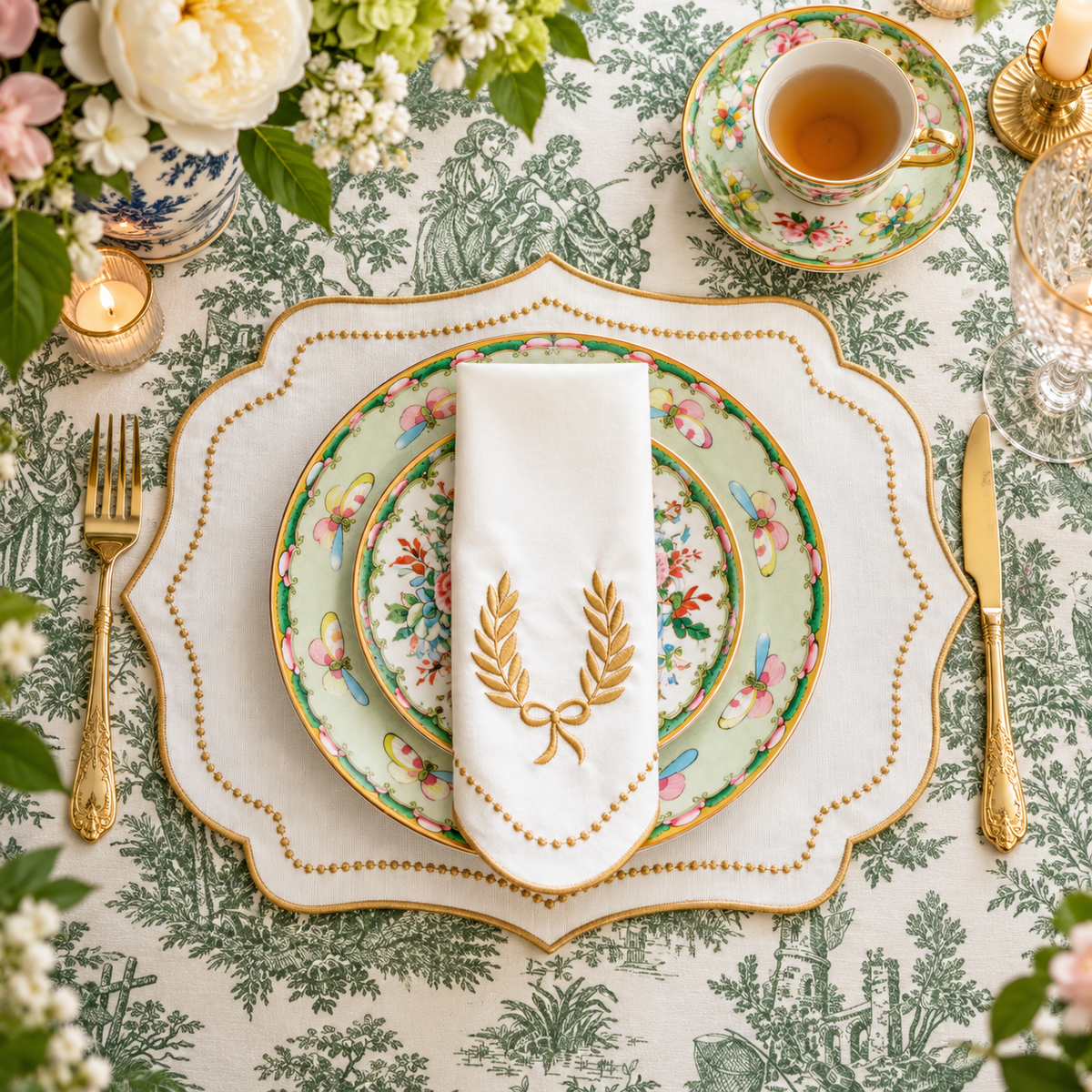 pnrdecor LUNA IVORY GOLD TRIM PLACEMAT & NAPKIN SET (Set Of 4)