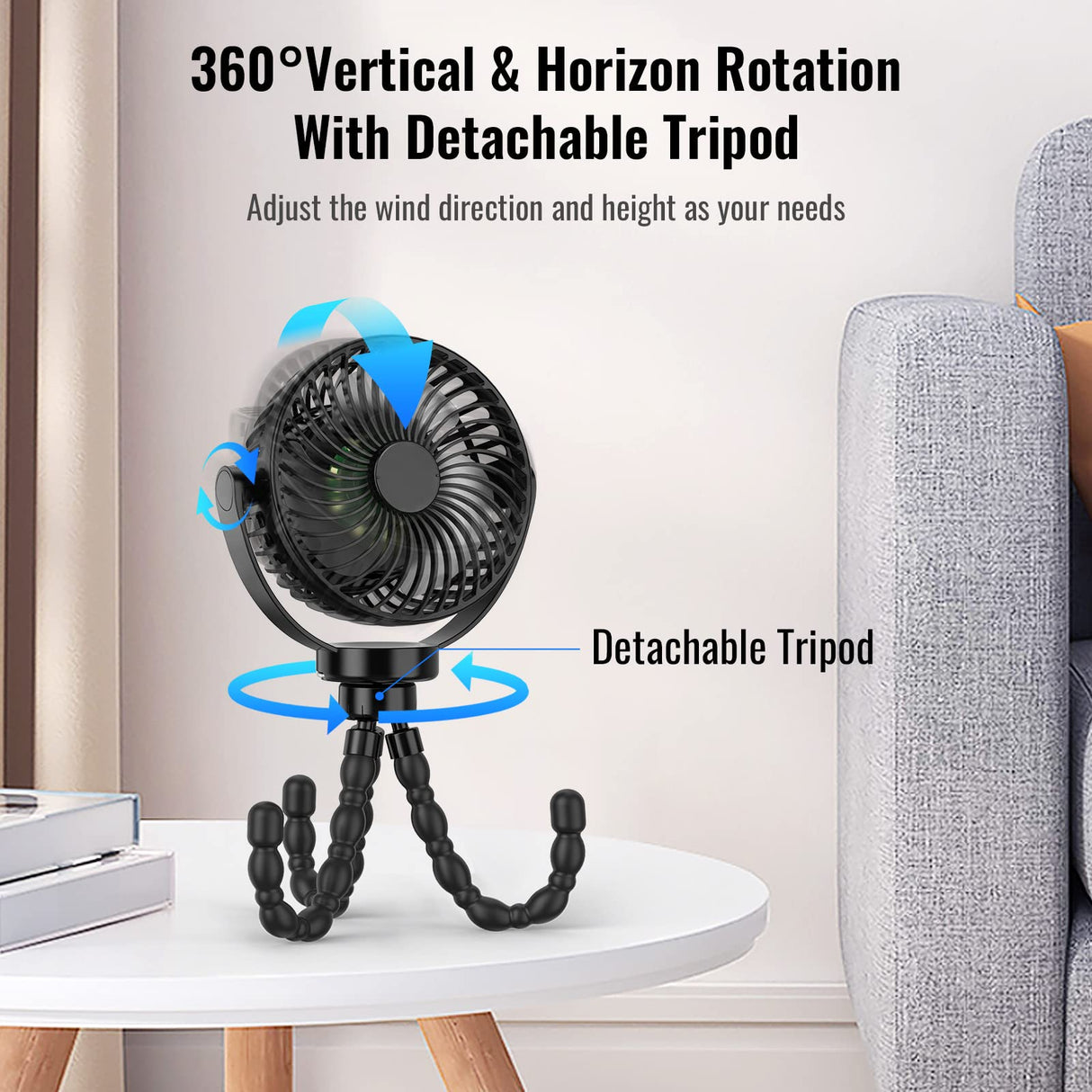 Portable Fan 8000mAh USB Rechargeable 4-Speed 360° Rotation