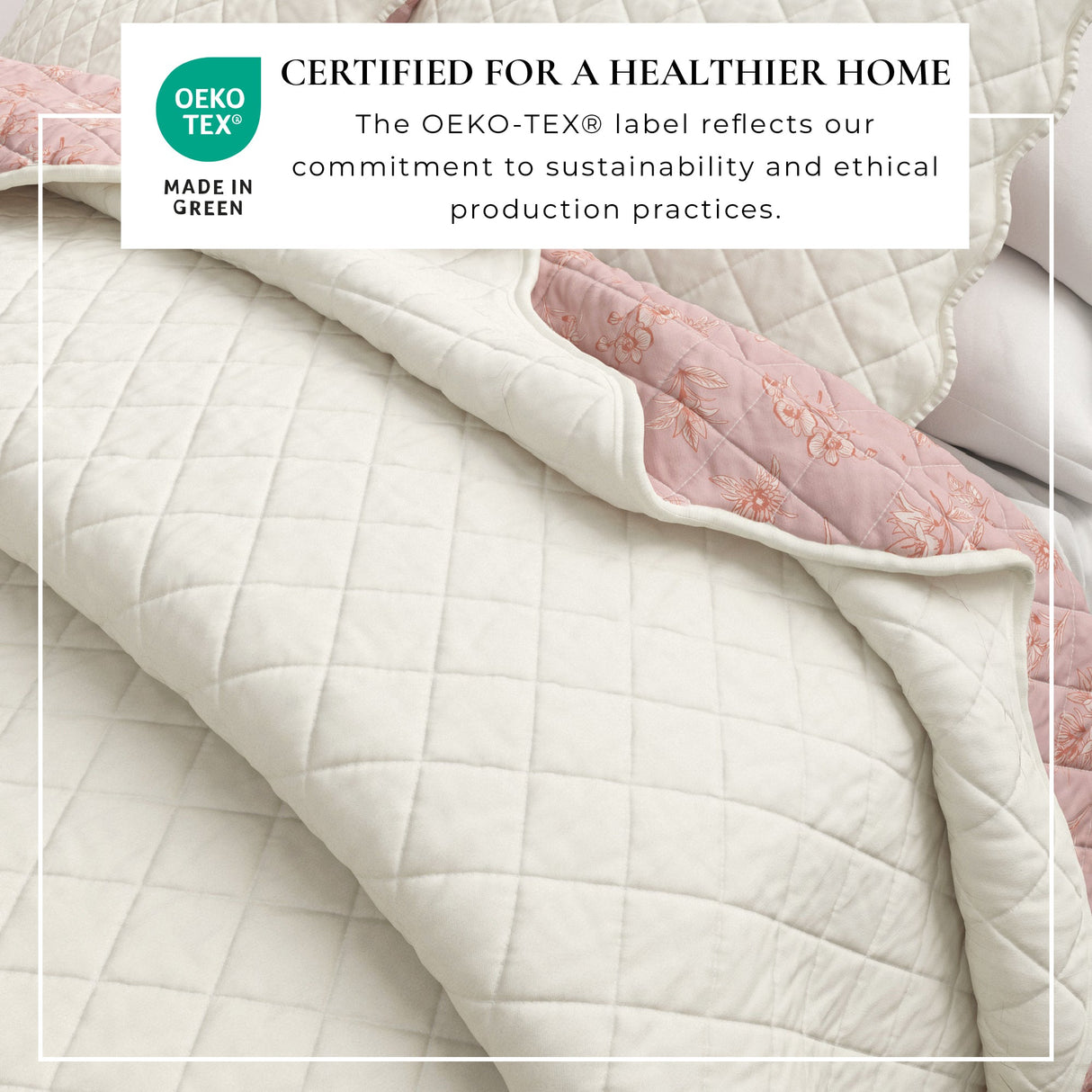 Floral Print & Scallopeded Edge Cotton Quilt Set - Sandie Collection