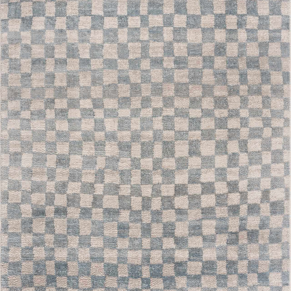 Benjy Cream & Light Blue Checkered Area Rug