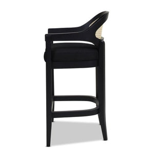 Pyrla 26" Upholstered Counter Stool with Curved Cane Back and Wood Legs - Counter Stools