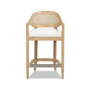 Pyrla 26" Upholstered Counter Stool with Curved Cane Back and Wood Legs - Counter Stools