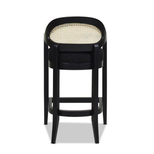 Pyrla 26" Upholstered Counter Stool with Curved Cane Back and Wood Legs - Counter Stools