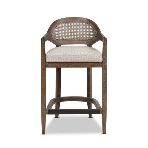 Pyrla 26" Upholstered Counter Stool with Curved Cane Back and Wood Legs - Counter Stools