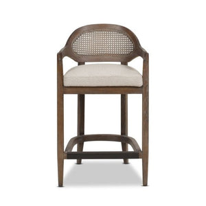 Pyrla 26" Upholstered Counter Stool with Curved Cane Back and Wood Legs - Counter Stools