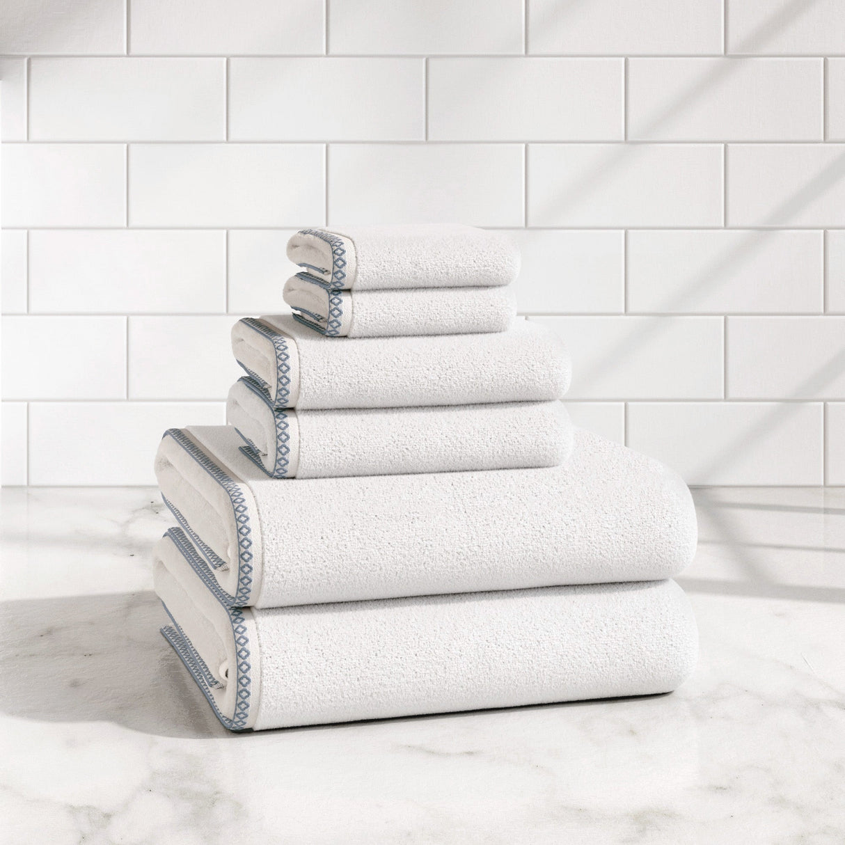 Cotton Border-Stitched 6-Piece Towel Set - Valery Collection