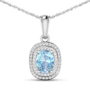 1.35 Carat Genuine Aquamarine and White Diamond 14K White Gold Pendant