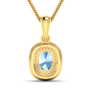 1.35 Carat Genuine Aquamarine and White Diamond 14K Yellow Gold Pendant
