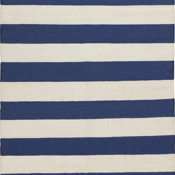 Ingersoll 8x11 Blue&White Striped Wool Rug - Clearance