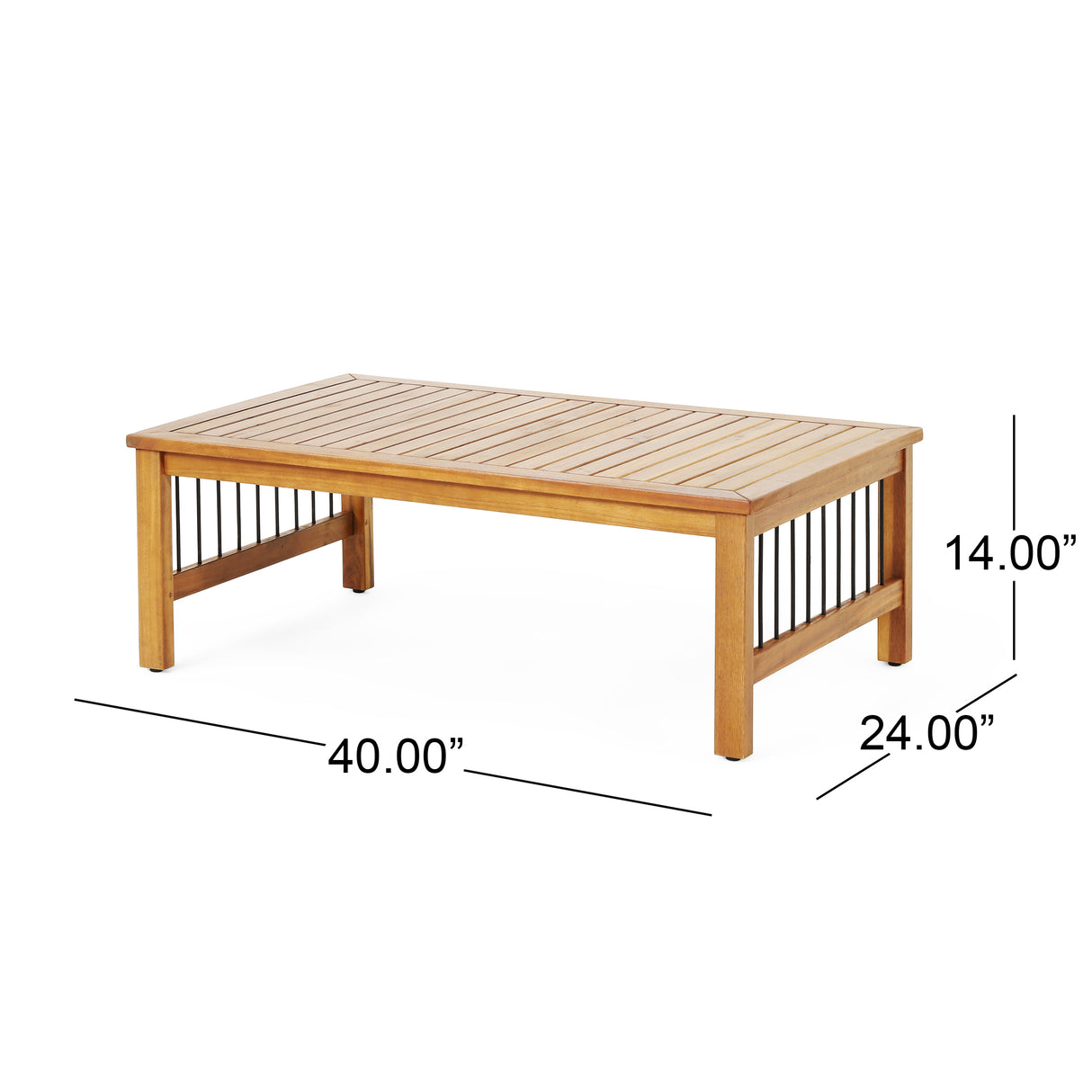 Outdoor Acacia Wood and Iron Loveseat and Coffee Table Set with Cushions, Teak