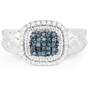 0.28 Carat Genuine Blue Diamond and White Diamond .925 Sterling Silver Ring