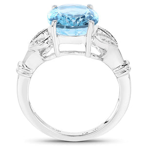 7.29 Carat Genuine Swiss Blue Topaz & White Topaz .925 Sterling Silver Ring
