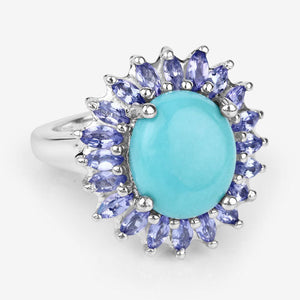 6.10 Carat Genuine Larimar and Tanzanite .925 Sterling Silver Ring