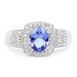 1.42 Carat Genuine Tanzanite & White Topaz .925 Sterling Silver Ring