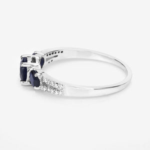 1.08 Carat Genuine Blue Sapphire and White Diamond 14K White Gold Ring