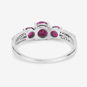 1.02 Carat Genuine Ruby and White Diamond 14K White Gold Ring