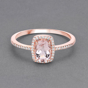 0.82 Carat Genuine Morganite and White Diamond 14K Rose Gold Ring
