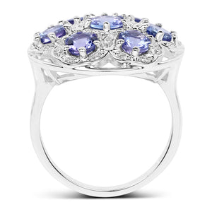 2.00 Carat Genuine Tanzanite and White Zircon .925 Sterling Silver Ring