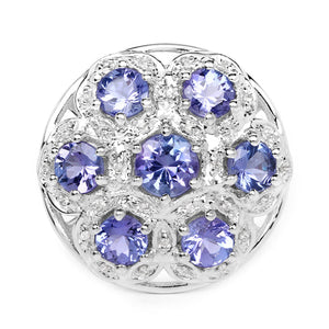 2.00 Carat Genuine Tanzanite and White Zircon .925 Sterling Silver Ring