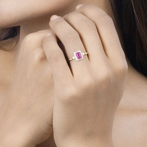 0.75 Carat Genuine Ruby and White Diamond 14K Yellow Gold Ring