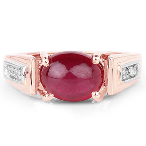 14K Rose Gold Plated 4.71 Carat Genuine Glass Filled Ruby and White Topaz .925 Sterling Silver Ring