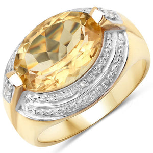 4.56 Carat Genuine Citrine and White Diamond .925 Sterling Silver Ring
