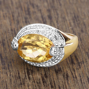 4.56 Carat Genuine Citrine and White Diamond .925 Sterling Silver Ring
