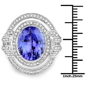 14K White Gold 6.83 Carat Genuine Tanzanite and White Diamond Ring