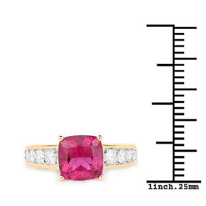 2.70 Carat Genuine Rubellite and White Diamond 14K Yellow Gold Ring