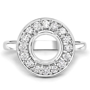 0.48 Carat Genuine White Diamond 14K White Gold Semi Mount Ring - holds 8.00mm Round Gemstone