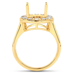 0.42 Carat Genuine White Diamond 14K Yellow Gold Semi Mount Ring - holds 11x9mm Oval Gemstone
