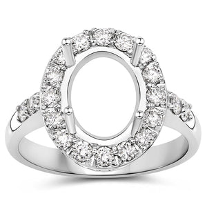 0.60 Carat Genuine White Diamond 14K White Gold Semi Mount Ring - holds 10x8mm Oval Gemstone