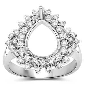 0.89 Carat Genuine White Diamond 14K White Gold Semi Mount Ring - holds 11x9mm Pear Gemstone