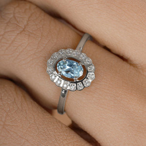 0.44 Carat Genuine Aquamarine and White Diamond 14K White Gold Ring