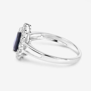 1.46 Carat Genuine Blue Sapphire and White Diamond 10K White Gold Ring