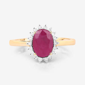 1.58 Carat Genuine Ruby and White Diamond 10K Yellow Gold Ring