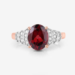 2.87 Carat Genuine Rhodolite and White Diamond 14K Rose Gold Ring