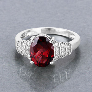 2.87 Carat Genuine Rhodolite and White Diamond 14K White Gold Ring