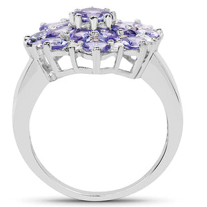 3.37 Carat Genuine Tanzanite and White Topaz .925 Sterling Silver Ring