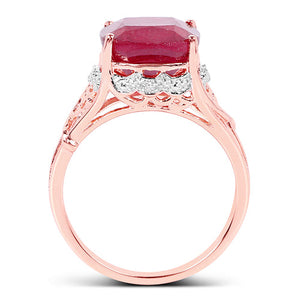 14K Rose Gold Plated 5.54 Carat Genuine Glass Filled Ruby & White Topaz .925 Sterling Silver Ring