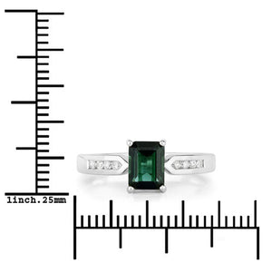 1.19 Carat Genuine Green Tourmaline and White Diamond 14K White Gold Ring